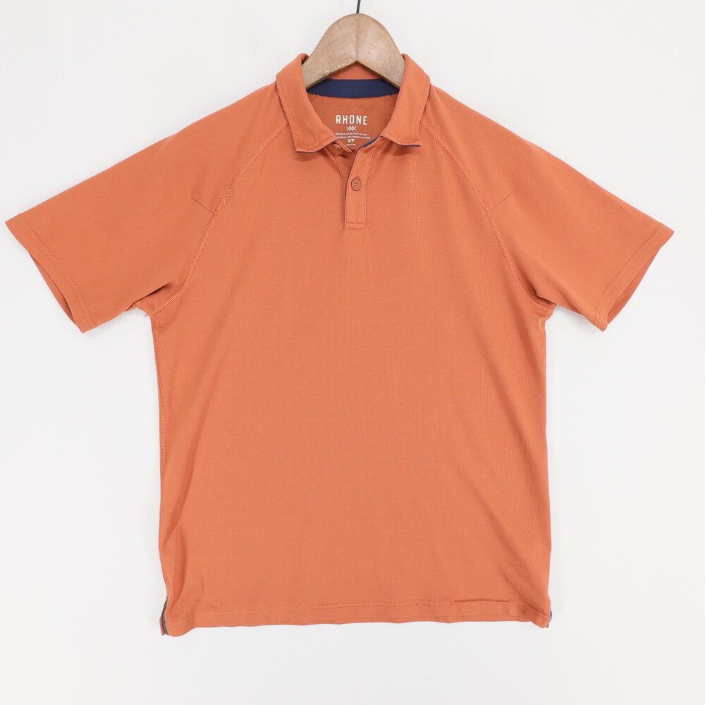 Rhone Delta Pique Polo Shirt Mens S Orange Short Sleeve Golf Performance Stretch